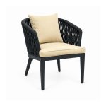 YMX-L-011 Outdoor Black Rope Armchair with Beige Cushions left 45 view