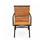 YMX-L-014 Outdoor Wood-Look Slat Armchair with Black Frame front view