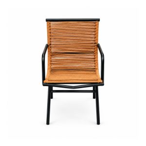 Outdoor Wood-Look Slat Armchair with Black Frame