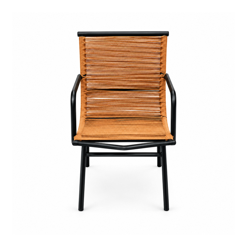 YMX-L-014 Outdoor Wood-Look Slat Armchair with Black Frame