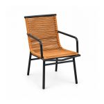 YMX-L-014 Outdoor Wood-Look Slat Armchair with Black Frame left 45 view