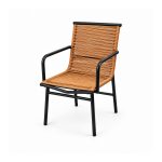 YMX-L-014 Outdoor Wood-Look Slat Armchair with Black Frame right 45 view