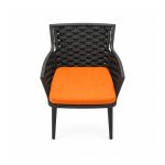 YMX-L-015 Outdoor Black Woven Armchair with Orange Cushion front view