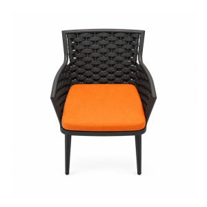 Outdoor Black Woven Armchair with Orange Cushion