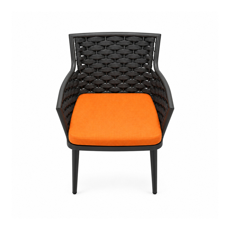 YMX-L-015 Outdoor Black Woven Armchair with Orange Cushion