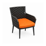 YMX-L-015 Outdoor Black Woven Armchair with Orange Cushion left 45 view