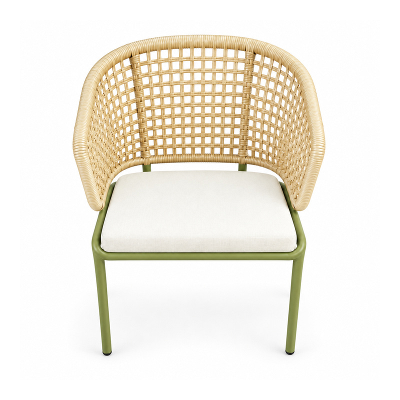 YMX-L-018 Outdoor Green Woven Armchair with Ivory Cushion