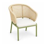 YMX-L-018 Outdoor Green Woven Armchair with Ivory Cushion left 45 view