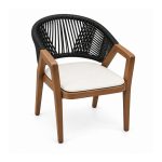 YMX-L-019 Outdoor Black Rope Armchair with Wood-Tone Armrests left 45 view