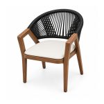 YMX-L-019 Outdoor Black Rope Armchair with Wood-Tone Armrests right 45 view