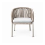 YMX-L-020 Outdoor Tan Rope Armchair with Cream Frame front view