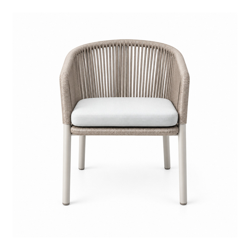 YMX-L-020 Outdoor Tan Rope Armchair with Cream Frame