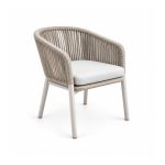 YMX-L-020 Outdoor Tan Rope Armchair with Cream Frame left 45 view