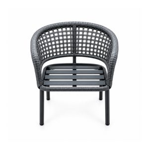 Outdoor Grey Woven Armchair with Slatted Seat
