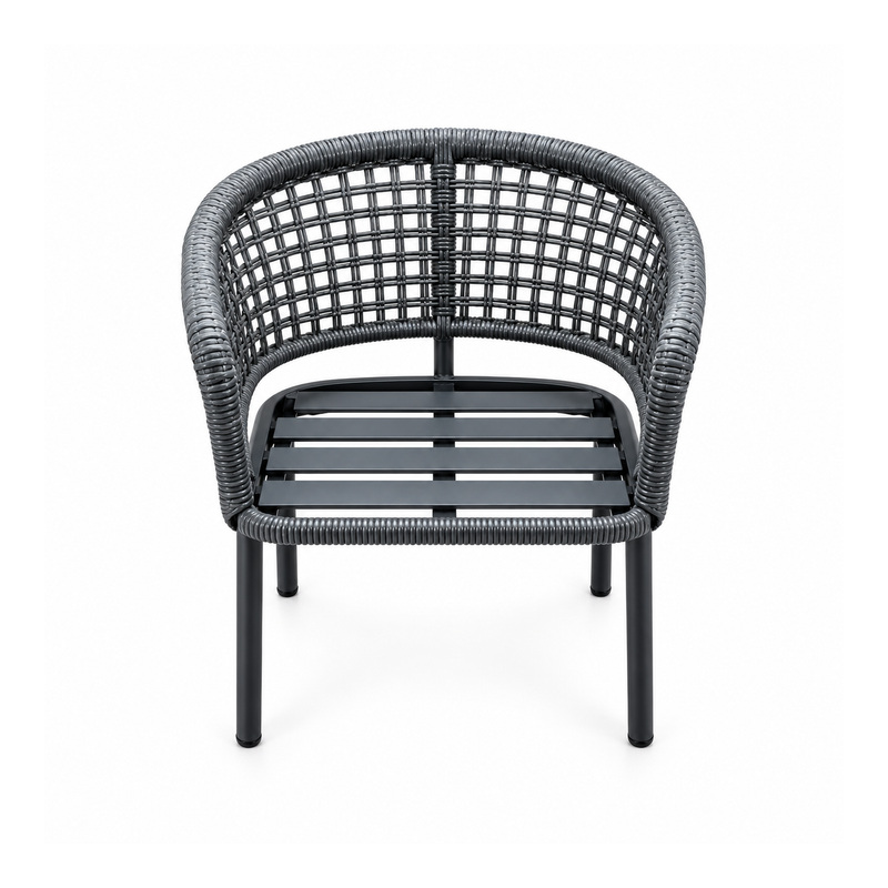 YMX-L-021 Outdoor Grey Woven Armchair with Slatted Seat