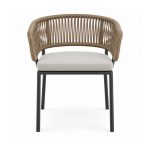 YMX-L-022 Outdoor Tan Rope Armchair with Grey Cushion front view