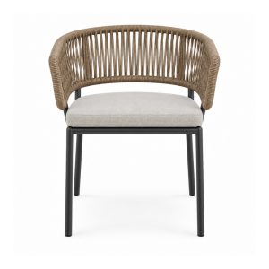 Outdoor Tan Rope Armchair with Grey Cushion
