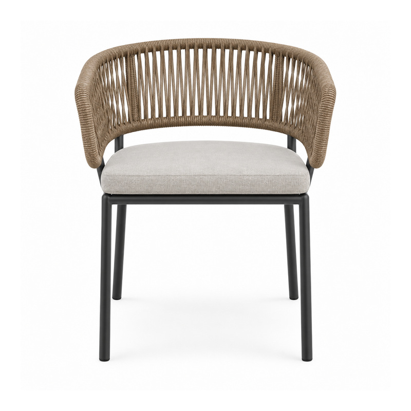 YMX-L-022 Outdoor Tan Rope Armchair with Grey Cushion