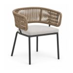 YMX-L-022 Outdoor Tan Rope Armchair with Grey Cushion left 45 view