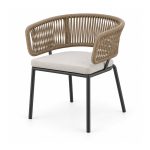 YMX-L-022 Outdoor Tan Rope Armchair with Grey Cushion right 45 view