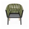 YMX-L-023 Outdoor Green Woven Armchair with Wood-Tone Legs