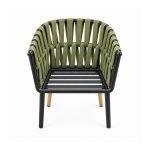 YMX-L-023 Outdoor Green Woven Armchair with Wood-Tone Legs front view