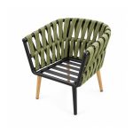 YMX-L-023 Outdoor Green Woven Armchair with Wood-Tone Legs right 45 view