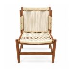 YMX-L-025 Outdoor Wood-Tone Frame White Rope Chair front view