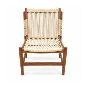 Outdoor Wood-Tone Frame White Rope Chair