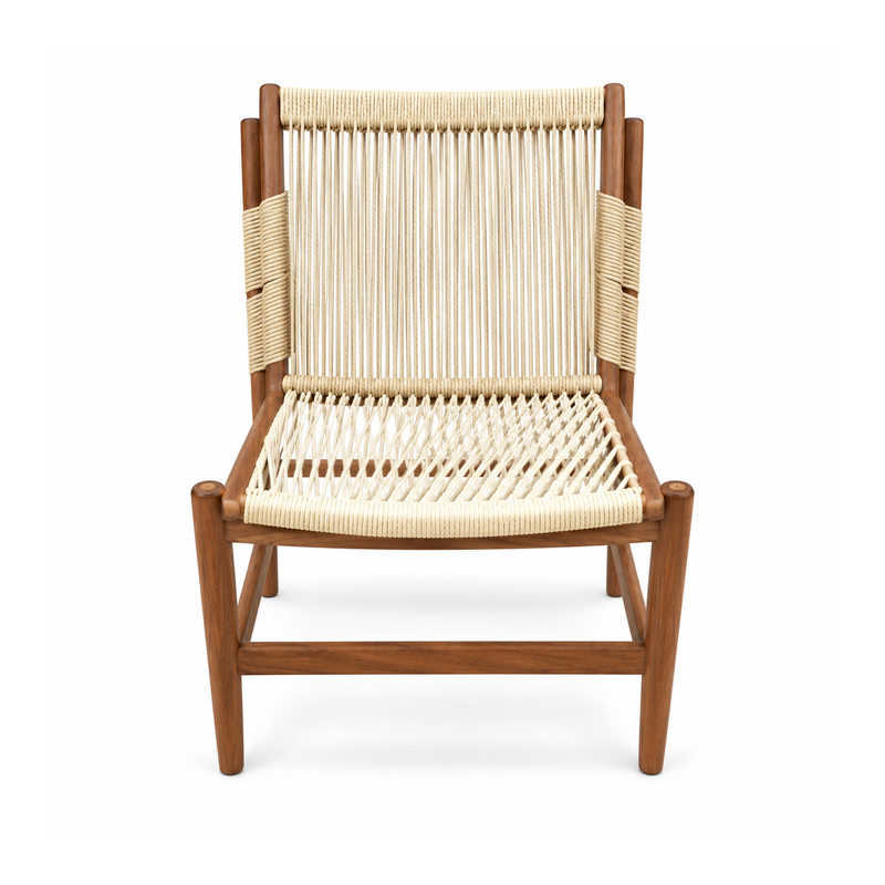 YMX-L-025 Outdoor Wood-Tone Frame White Rope Chair