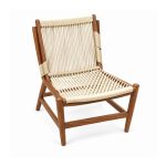 YMX-L-025 Outdoor Wood-Tone Frame White Rope Chair left 45 view
