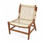 YMX-L-025 Outdoor Wood-Tone Frame White Rope Chair right 45 view