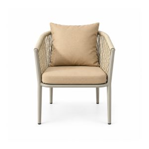 YMX-L03 Outdoor Tan Rope Cushioned Armchair front view