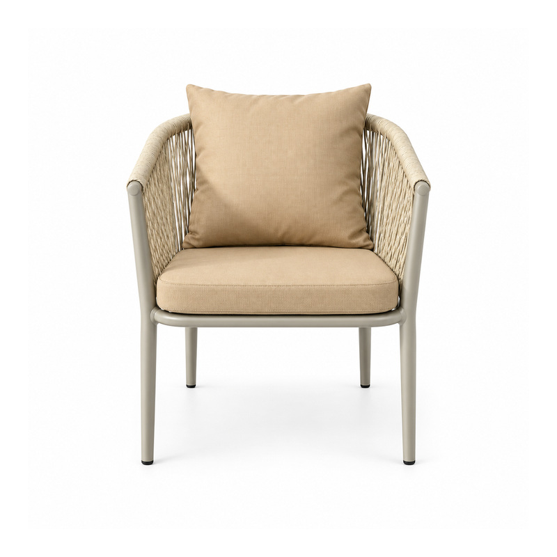 YMX-L03 Outdoor Tan Rope Cushioned Armchair