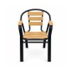 YMX-S-004 Outdoor Wood-Look Slat Armchair with Rounded Black Frame