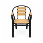 YMX-S-004 Outdoor Wood-Look Slat Armchair with Rounded Black Frame front view