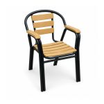 YMX-S-004 Outdoor Wood-Look Slat Armchair with Rounded Black Frame left 45 view