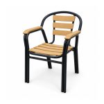 YMX-S-004 Outdoor Wood-Look Slat Armchair with Rounded Black Frame right 45 view