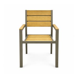 YMX-S-005 Outdoor Wood-Look Slat Armchair with Brown Frame front view