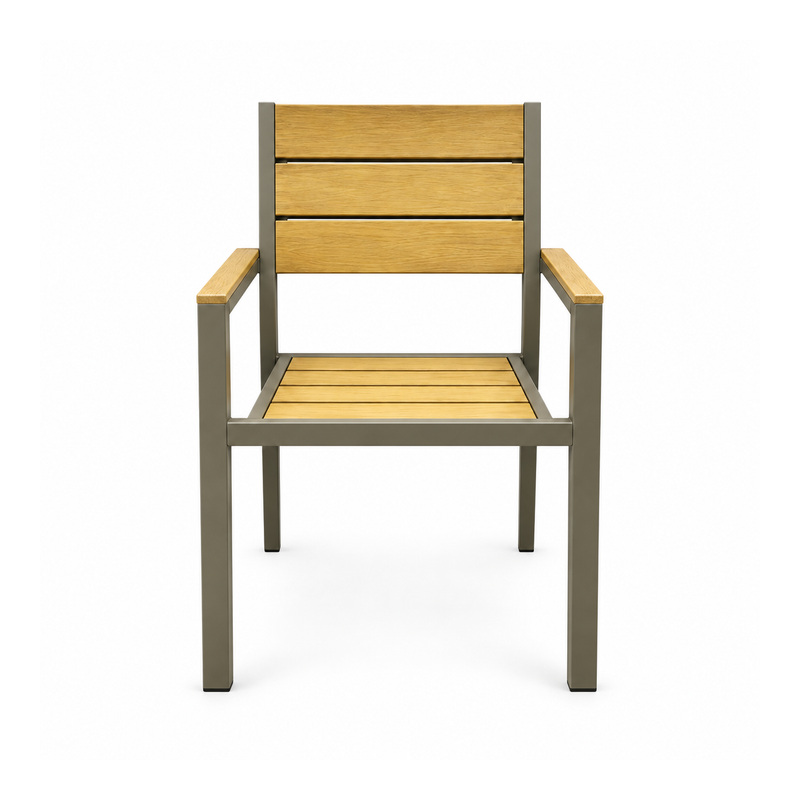 YMX-S-005 Outdoor Wood-Look Slat Armchair with Brown Frame