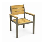 YMX-S-005 Outdoor Wood-Look Slat Armchair with Brown Frame left 45 view