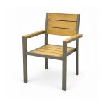YMX-S-005 Outdoor Wood-Look Slat Armchair with Brown Frame right 45 view