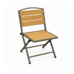 YMX-S-006 Outdoor Wood-Look Slat Folding Chair left 45 view
