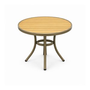Outdoor Round Wood-Look Slat Bistro Table