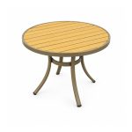 YMX-S-102 Outdoor Round Wood-Look Slat Bistro Table left 45 view