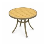 YMX-S-102 Outdoor Round Wood-Look Slat Bistro Table right 45 view
