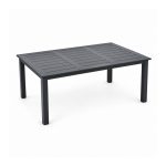 YMX-S-112 Outdoor Black Rectangular Slatted Dining Table left 45 view