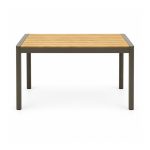 YMX-S-113 Outdoor Wood-Look Slat Dining Table with Brown Frame front view