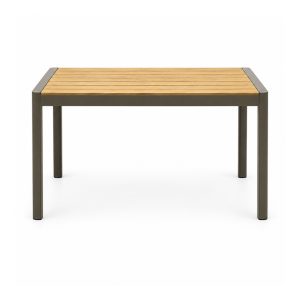 Outdoor Wood-Look Slat Dining Table with Brown Frame