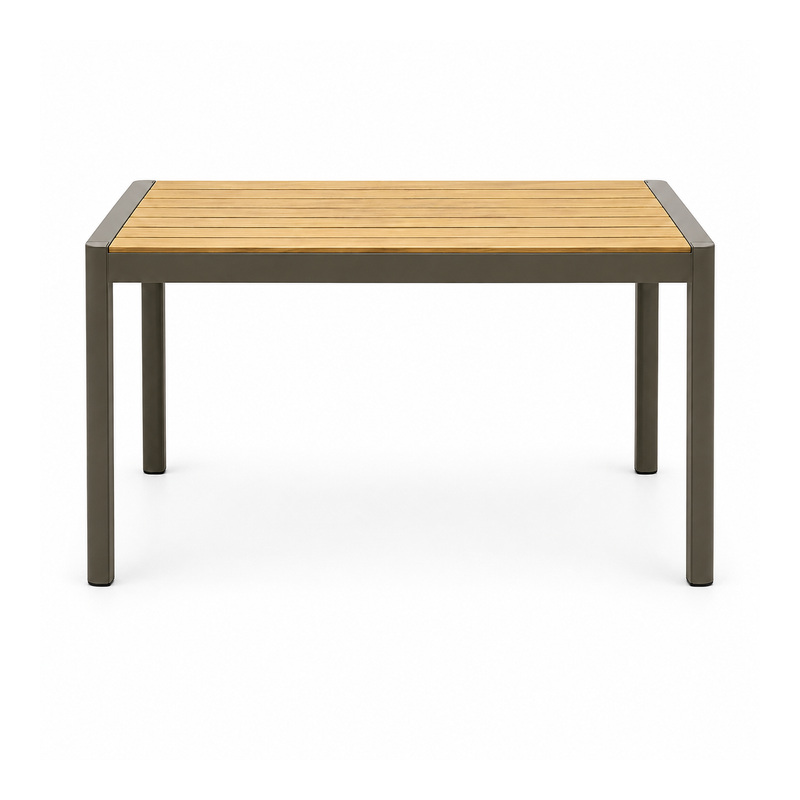 YMX-S-113 Outdoor Wood-Look Slat Dining Table with Brown Frame